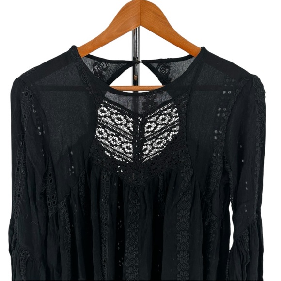 Free People Kiss Kiss Black Tunic size XS Oversized Flowy NWT Long Sleeves - Picture 3 of 12